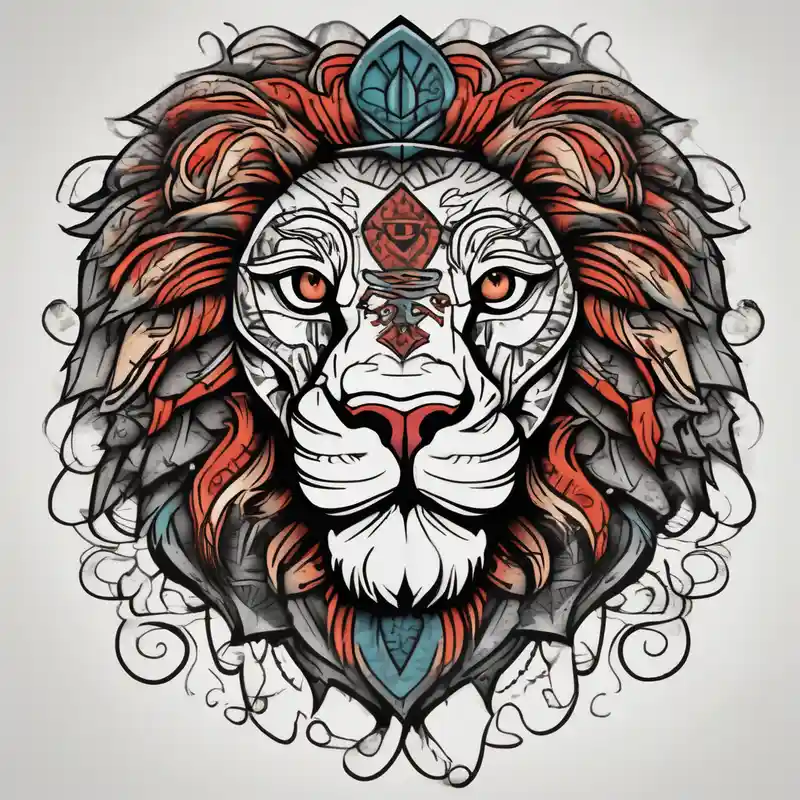 Tattooed lion back english dragon tattoo – Old school, Couleurs vives